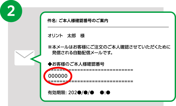フォームへご入力いただいたアドレス宛にご本人様確認番号をお知らせするメールが届きます